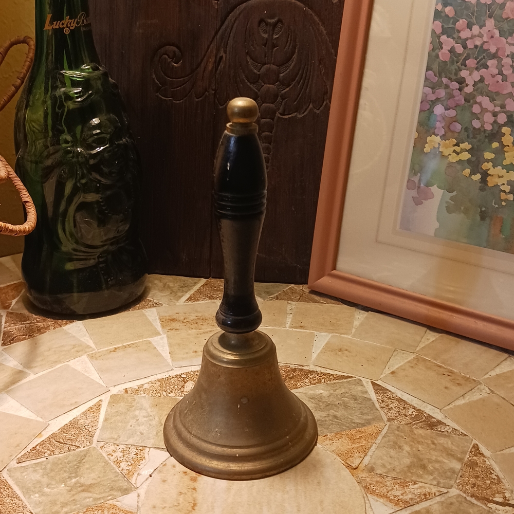 Vintage Brass Hand Bell with Black Handle